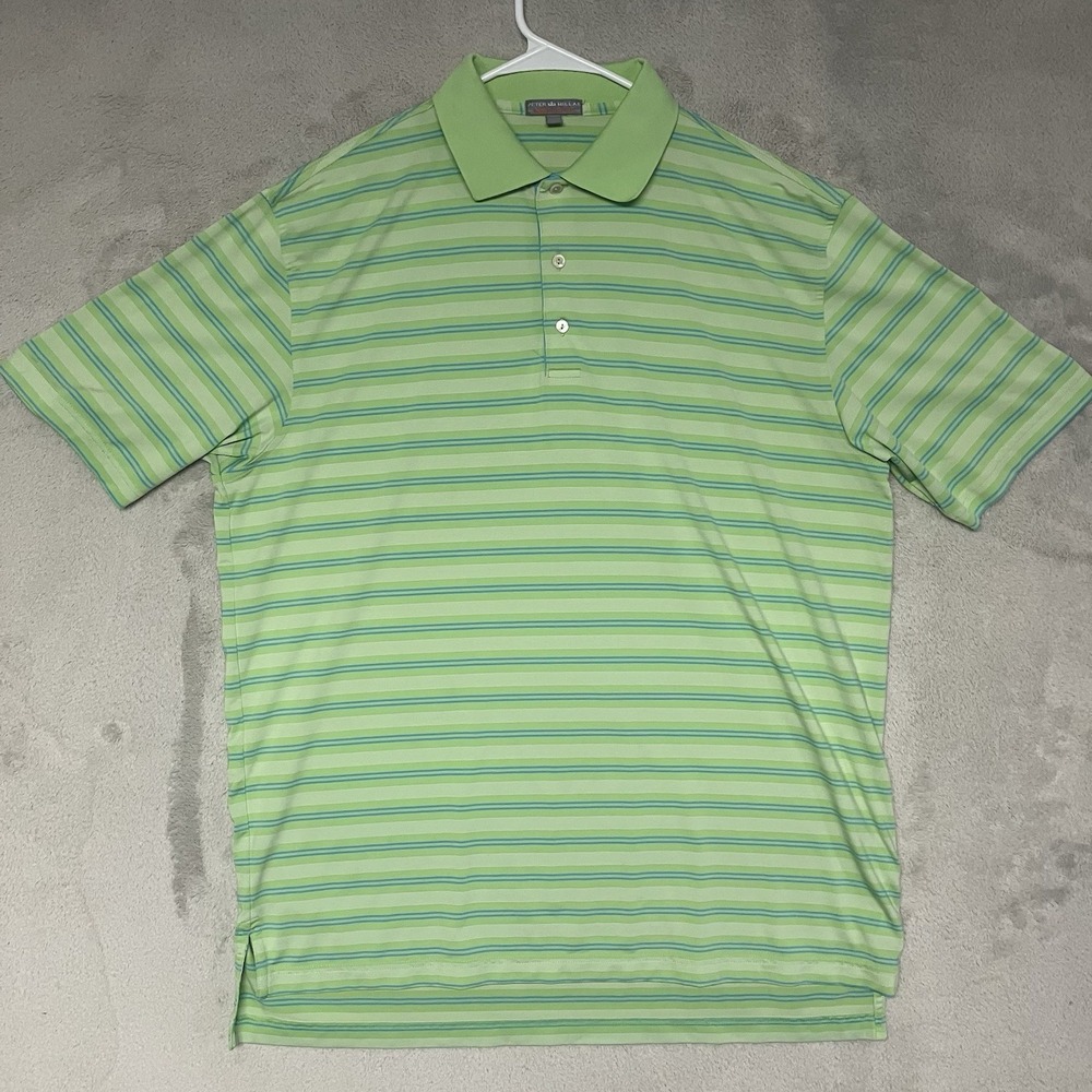 Peter‎ Millar Summer Comfort Shirt Mens Large Green Stripe Golf Polo Performance